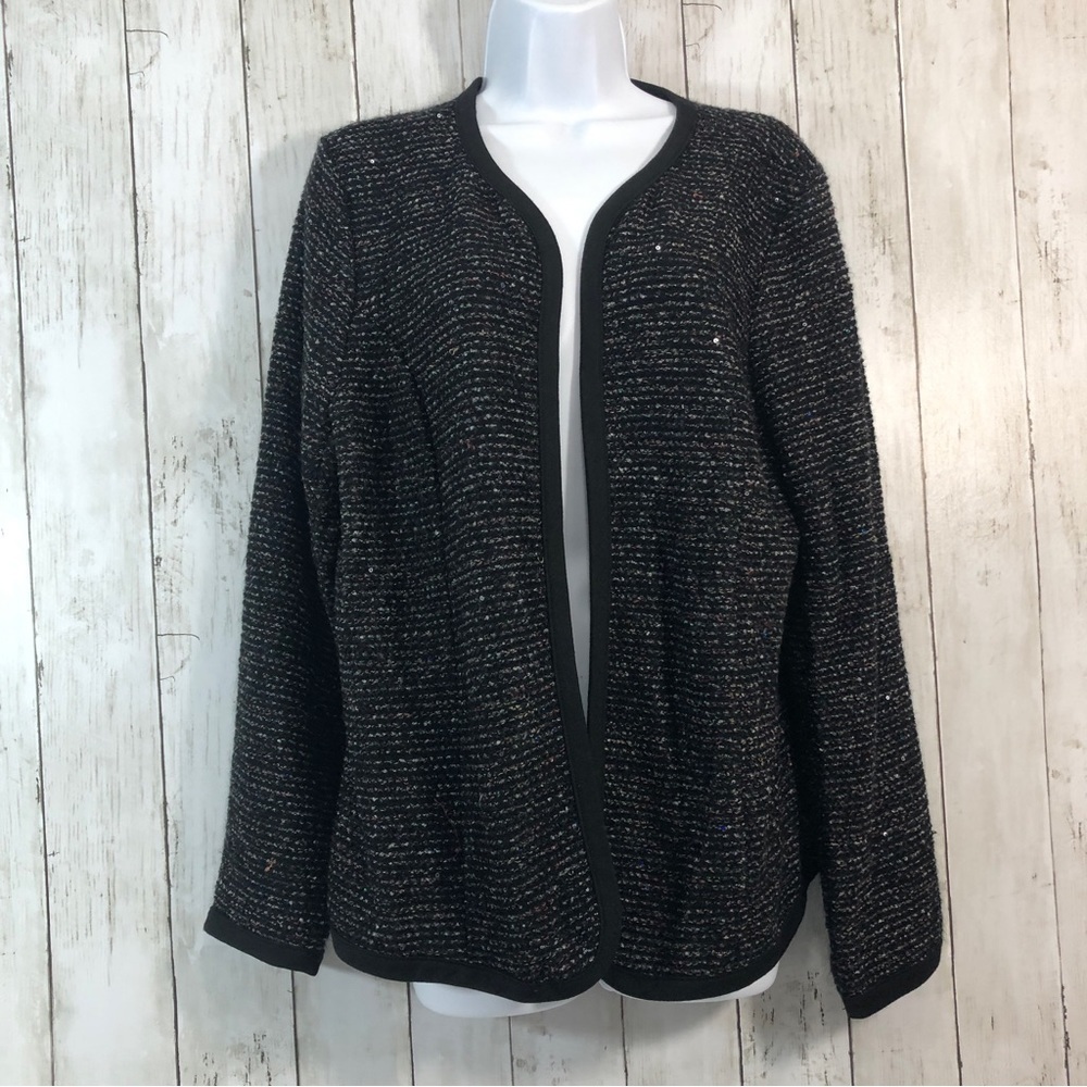 NY Collection Tweed Style Open Front Cardigan Large